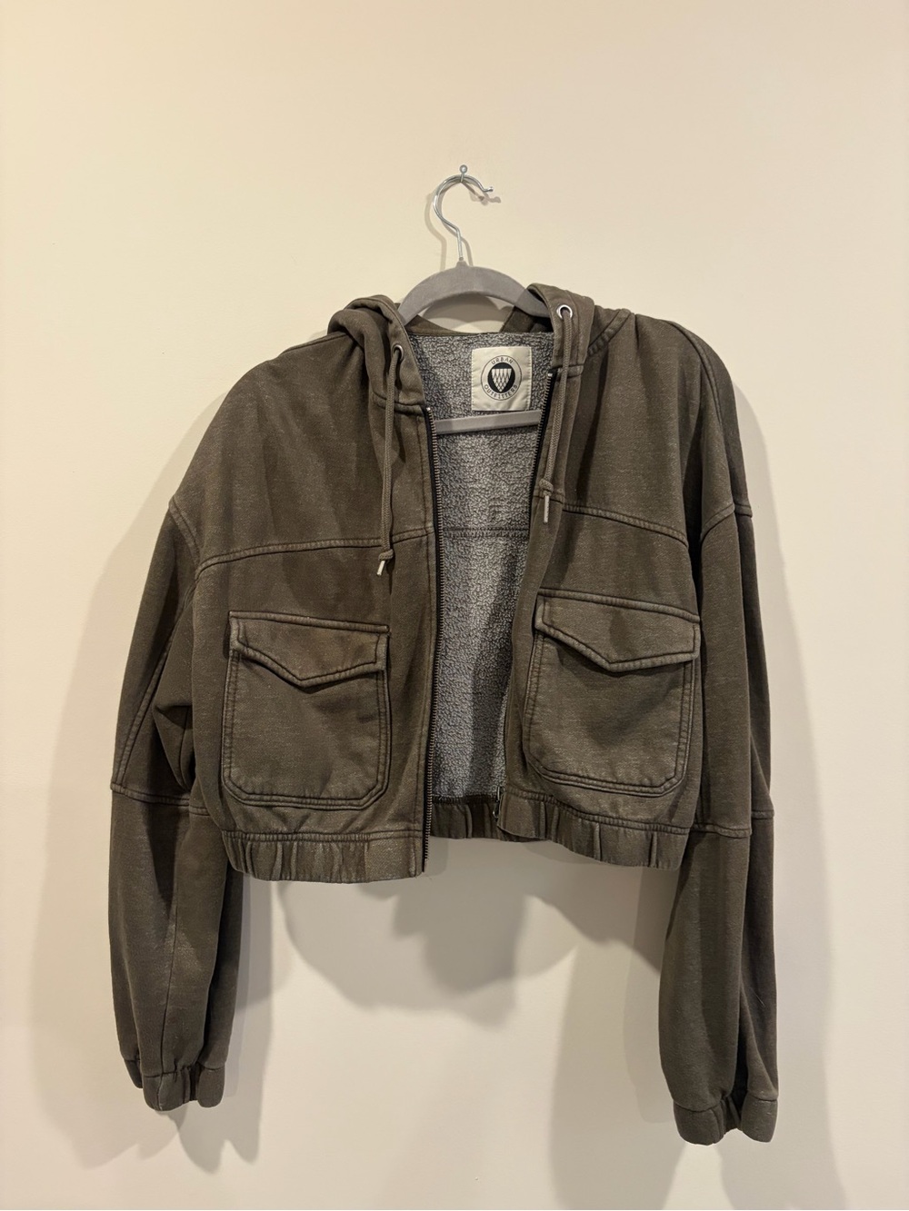 Urban Outfitters Cropped Hooded Utility Jacket - Olive Green
